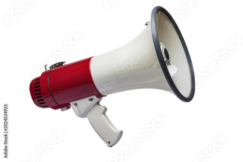 Tableau sur toile Isolated red and white megaphone ready for making loud announcements and public