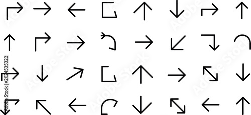 Konstfotografi Collection of black line arrow icons including direction pointers curves and straight symbols for navigation interface design and web graphics
