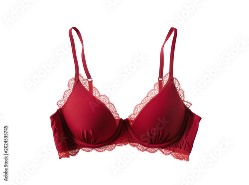 Fotografie Isolated red lingerie bra with delicate lace trim for women's fashion and elegan