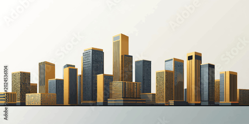 Fotografie An abstract 3d vector illustration of a futuristic city skyline with high skyscr