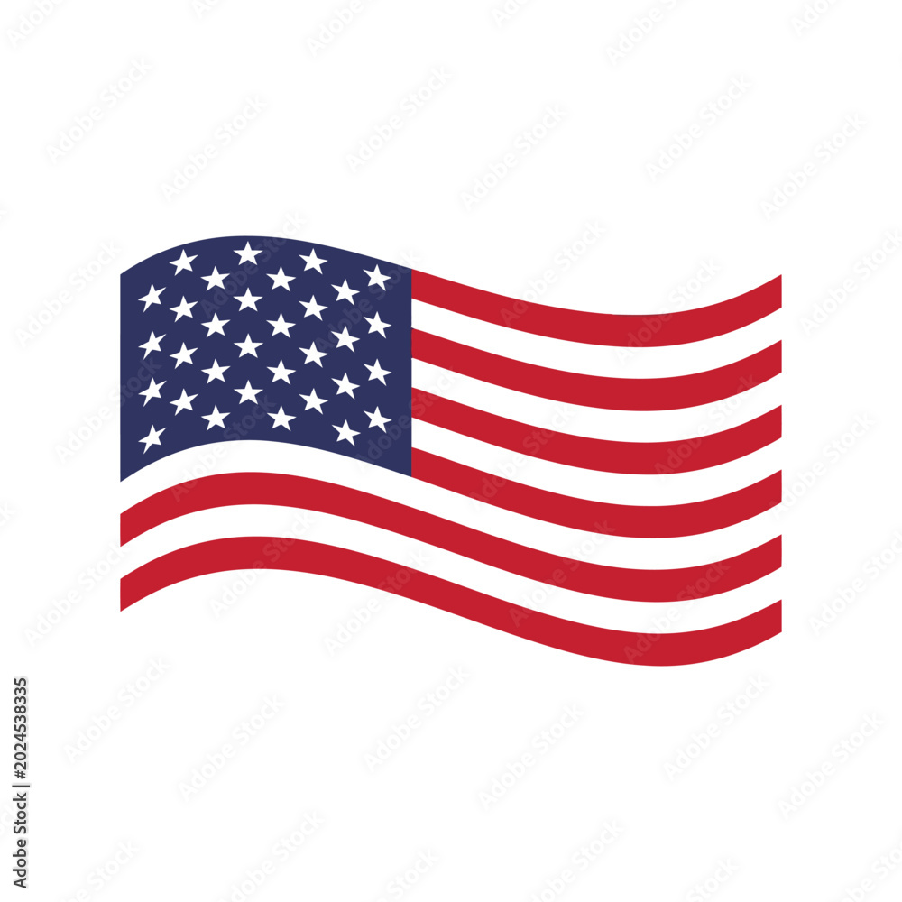Obraz premium Waving American Flag Icon Vector Illustration with Stars and Stripes Patriotic Symbol
