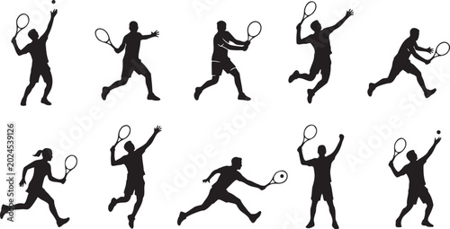 Foto Tennis Players Action Poses Silhouette Collection.