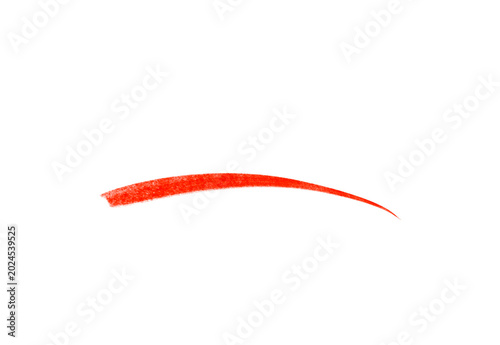 Curved red brush stroke element on clear background
