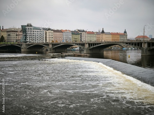 Prague Czech Republic - October 27 2024: River bridge buildings