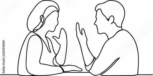 line drawing of two people in conversation minimalist style
