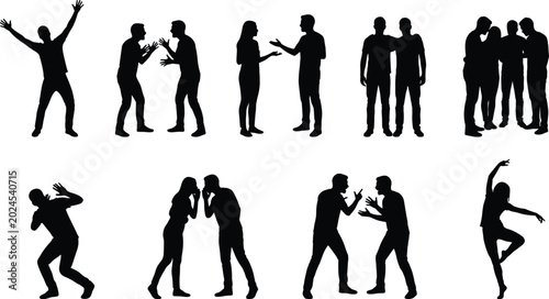 Bild auf Leinwand Human interaction and communication silhouettes collection with arguing talking