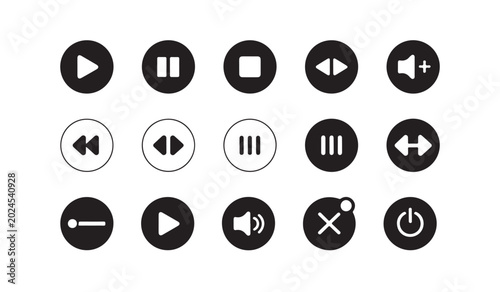 Bild auf Leinwand Selection of circular media control buttons for mobile app audio and video player design