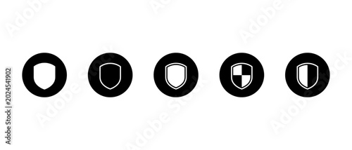 Shield icon set in black circle. Protection symbol for security, defense, and safety concept