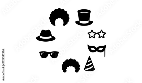 Εκτύπωση καμβά Modern party accessory silhouette icon collection with wigs hats and novelty gla