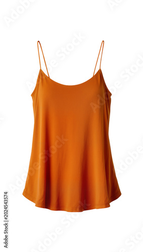 Fotografie Isolated stylish orange camisole top with thin spaghetti straps for women, fashi
