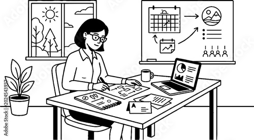 Professional woman planning project schedule at bright home office