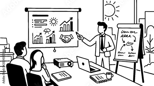Businessman presenting financial growth charts to colleagues
