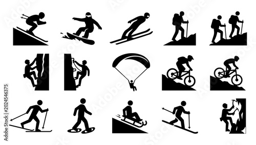 Fotografi Alpine Sport and Outdoor Activity Silhouette Icons Set