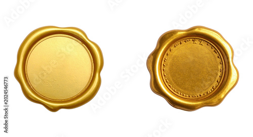Obraz na plátne Two golden wax seals one with a smooth surface and the other with a textured pat