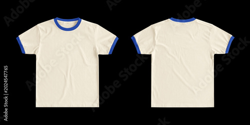 Fotografie Beige ringer t-shirt with blue trim isolated on black background