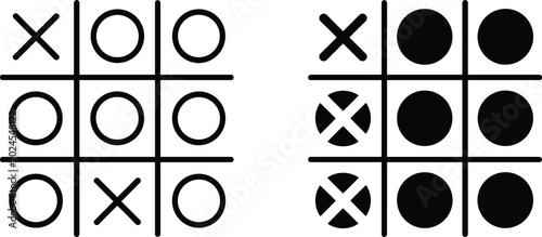 Fotografía Minimalist tic-tac-toe vector icons illustrating competitive strategic gameplay on a clean white background with flat lighting