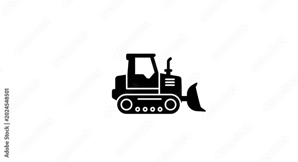 Naklejka premium A black silhouette of a bulldozer is moving on a construction site outdoors.