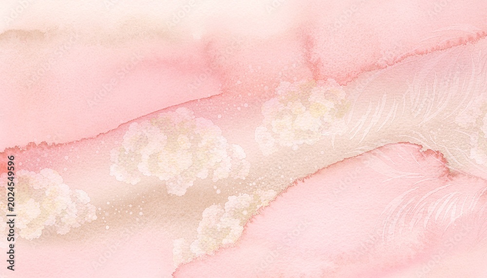 Fototapeta premium Soft pink watercolor with floral patterns created on paper during an art class in spring season in a studio setting