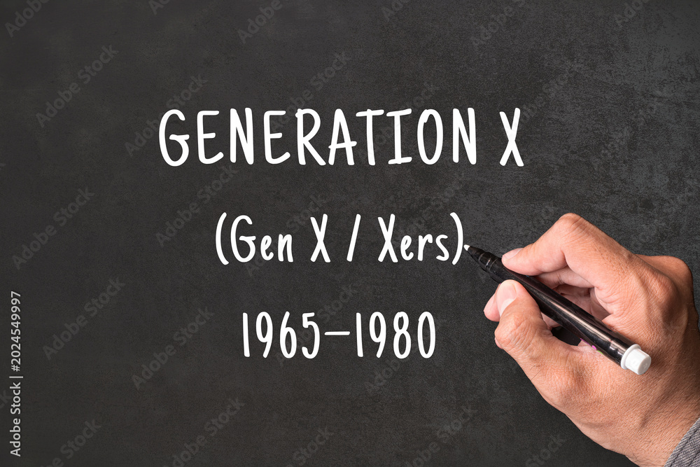 Fototapeta premium Generation X written on blackboard with hand, Gen X, Xers born 1965 to 1980, generational demographics and social research concept