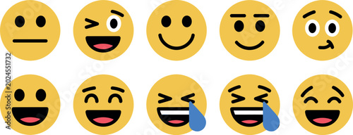 Quadro su tela Set of yellow emoji face icons with various expressions including happy laughing