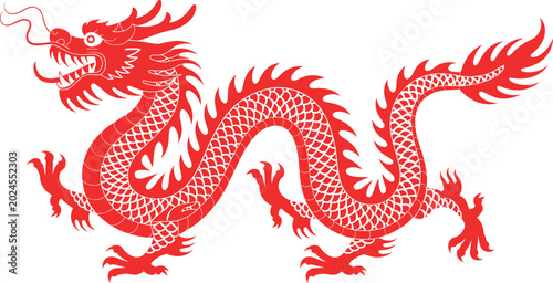 Cuadro en lienzo Traditional red Chinese dragon vector illustration with intricate scales for Lun