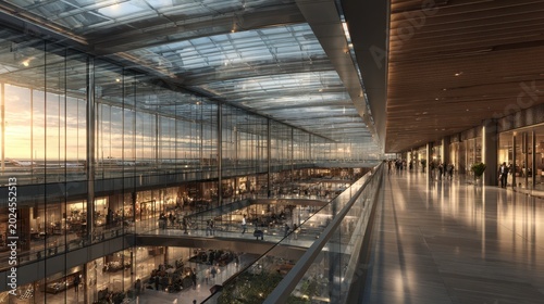 Modern Airport Terminal Interior with Glass Architecture and Retail Spaces