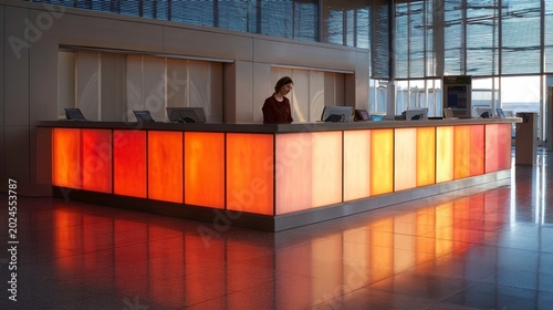 Modern Reception Area with Unique Backlit Design and Glass Wall