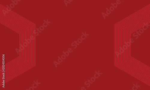 Red abstract background with symmetrical hexagon line frames on both sides. Geometric, technology, corporate, digital design, and modern wallpaper concept.