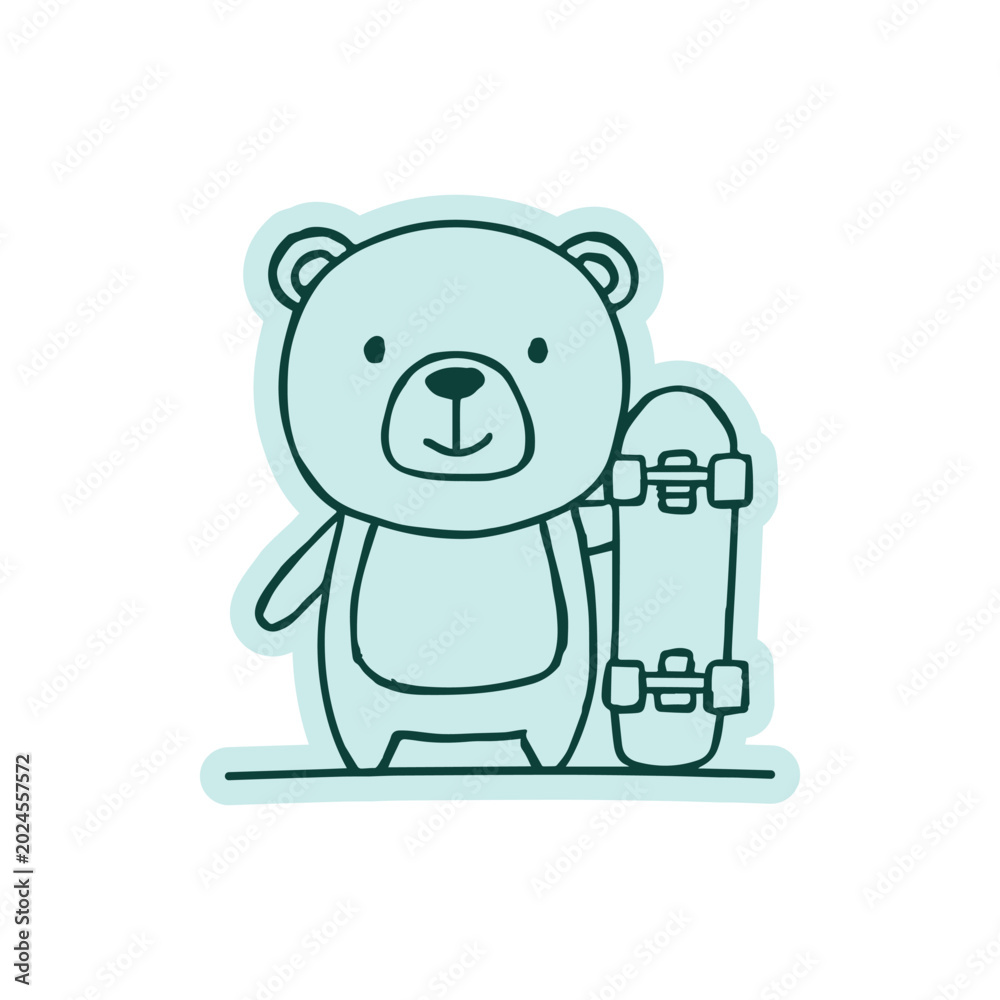 Fototapeta premium Cute Bear Skateboard Doodle