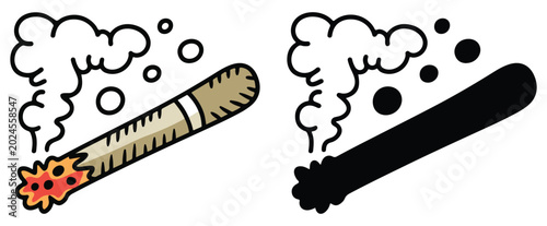 Foto Smoking Cigar Vector, Burning Cigarette Cartoon, Weed Joint Illustration, Retro