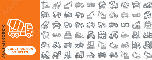 Tableau sur toile Construction Vehicle and Site Rig outline icon set