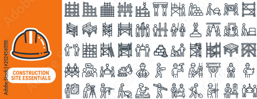 Foto Construction Site Worker outline icon set