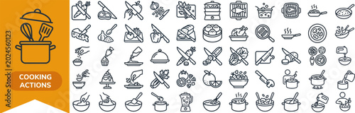 Valokuva Cooking Action and Kitchen Prep outline icon set