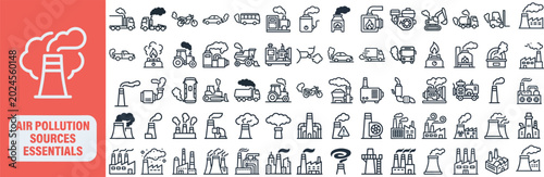 Photos Air Pollution Source outline icon set