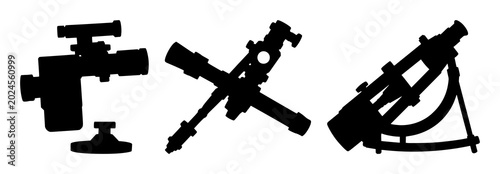 Obraz na plátně Sextant set with single black silhouette on white background featuring nautical,