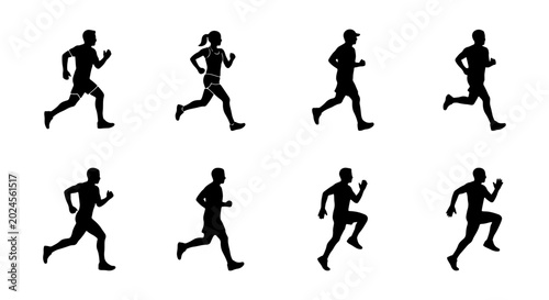 Obraz na płótnie Running Silhouettes Collection, Diverse Athletes in Motion, Fitness and Sport Ve