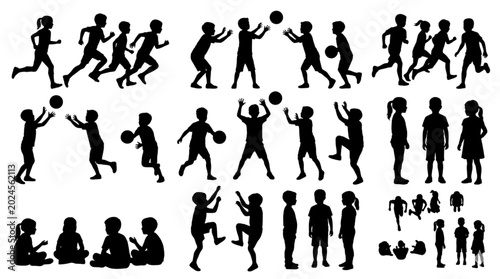 Tableau sur toile Versatile CAD Ready Silhouettes of Children in Various Active Poses for Creative