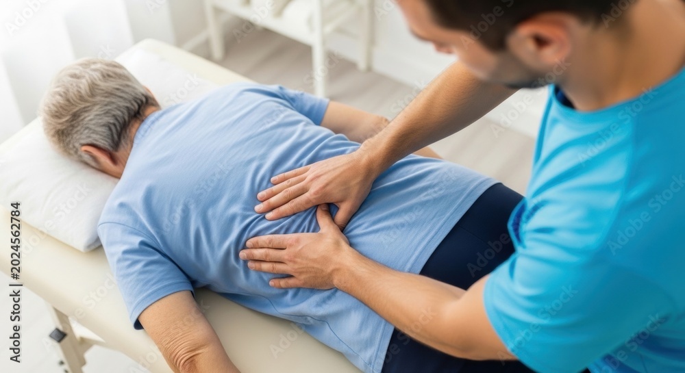 Fototapeta premium This is a patient lying down receiving back treatment.