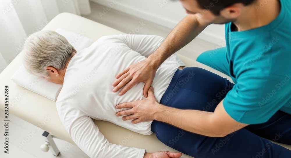 Obraz premium This is a patient lying down receiving back treatment.