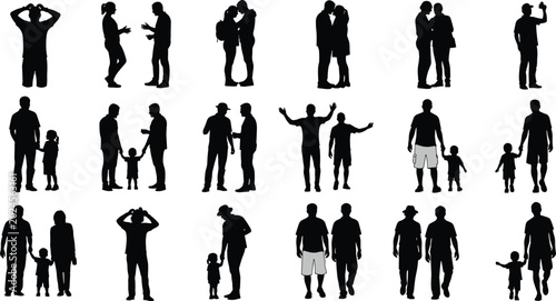 Fotografie Family Silhouette Collection Parents and Children Walking Standing and Hugging V