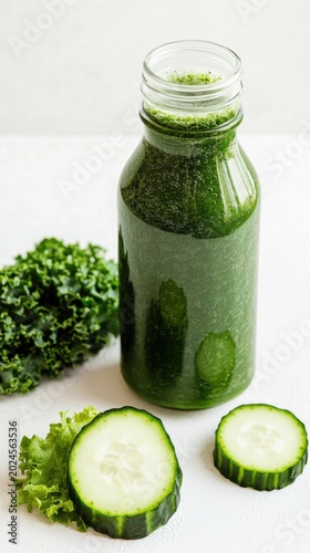 Green Kale Cucumber Detox Drink in Glass Bottle
