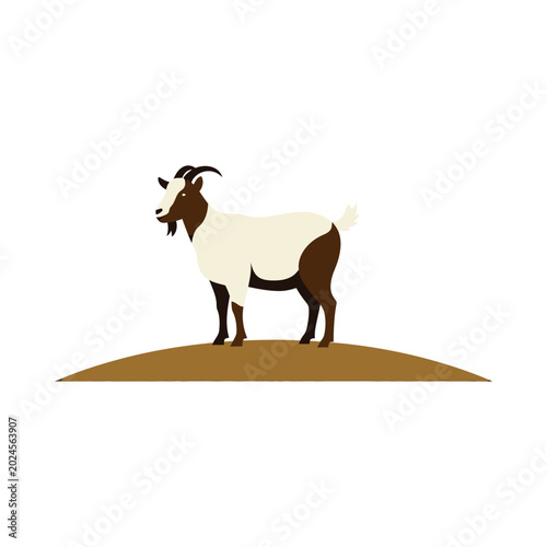 Brown and white goat standing on a brown hill illustration