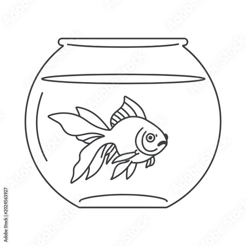 A colorful goldfish swims inside a round fishbowl with water.