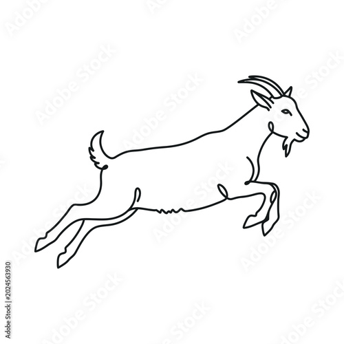 A goat jumps quickly across a field in motion.