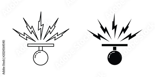Quadro em tela Electric shock energy burst icon with radiating lightning bolts, icon represents