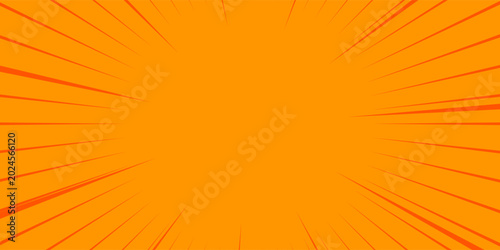 Orange comic book background with dynamic zoom speed lines manga style sunburst radial explosion effects bright pop art vector illustration template