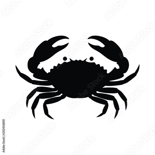 A black silhouette illustration of a crab standing on a surface
