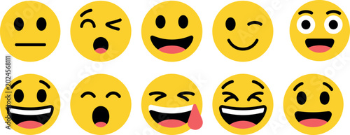 Fotografie Set of yellow emoji face icons with various expressions including happy laughing