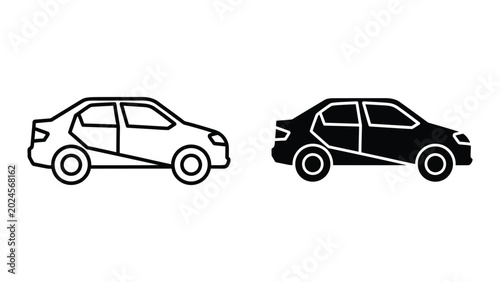 Canvastavla Simple black and white sedan car icons side by side