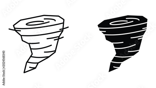 Cuadro en lienzo Black and white tornado and waterspout illustration